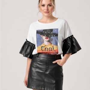 NWT Vivid Embellished  Graphic Faux Leather tshirt